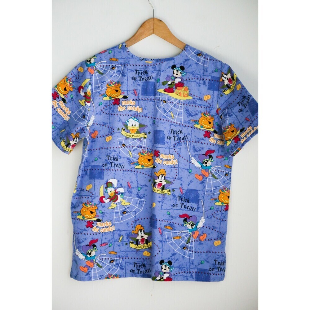 Disney Mickey Mouse Halloween Colourful Cartoon Print Scrub Top S - Picture 10 of 12